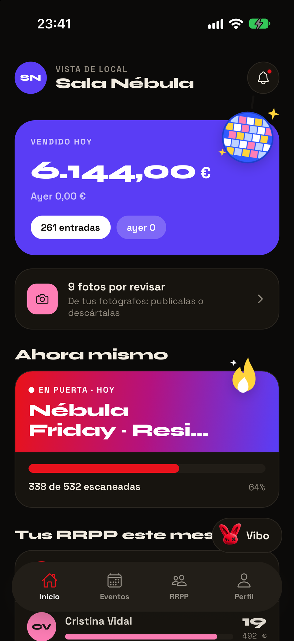 Vibeo Manager: resumen de la noche